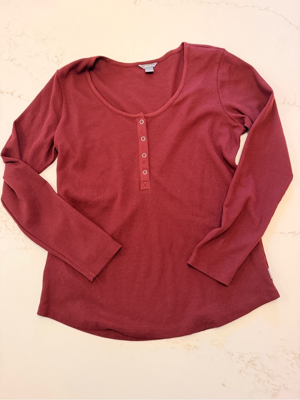 Eddie Bauer Women’s Medium Thermal Waffle Knit Henley Long Sleeve Top Red